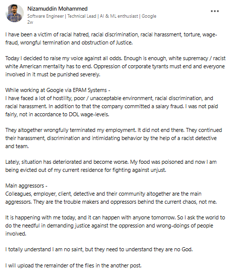 ‘ମୋ-ଖାଦ୍ୟରେ-ବିଷ-ମିଶା-ଯାଇ-ଥିଲା-‘-:-କାଲିଫର୍ଣ୍ଣିଆରେ-ପୁଲିସ-ଗୁଳିର-ଶିକାର-ହୋଇଥିବା-ଭାରତୀୟ-ଟେକ୍-ବିଶେଷଜ୍ଞଙ୍କ-ଶେଷ-ଲିଙ୍କଡଇନ୍-ପୋଷ୍ଟ