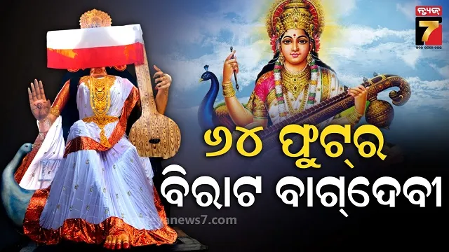 ହାତରେ-ବୀଣା,-ଅନ୍ୟ-ହାତଟି-ଆଶୀର୍ବାଦ-ମୁଦ୍ରା:-ଆଖି-ଖୋସିହେଲା-ଭଳି-ମୂର୍ତ୍ତି